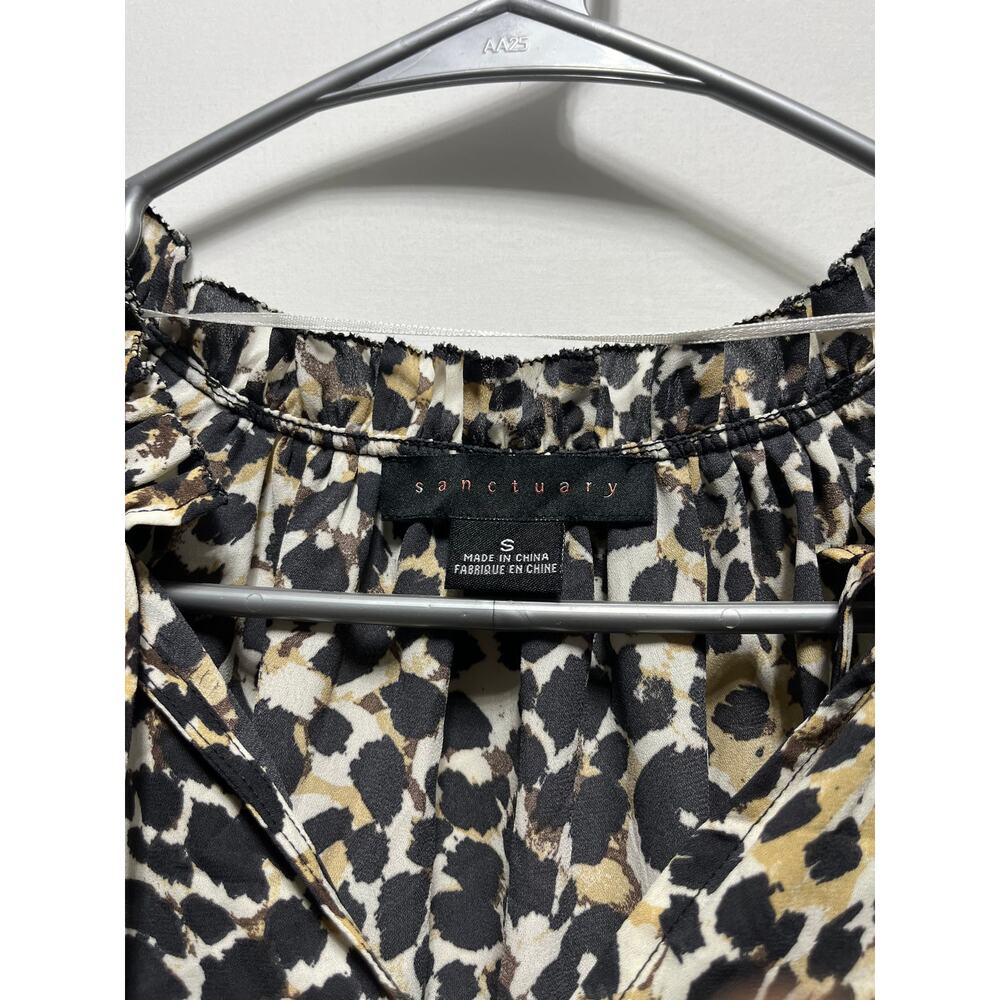 Sanctuary Leopard Abstract Top Puff Sleeves Boho Chic Size S - Picture 4 of 12